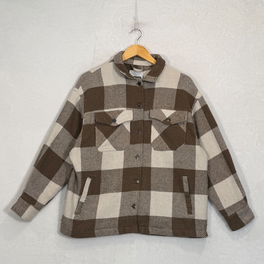 RSQ Brown Plaid Button Front Shacket Medium